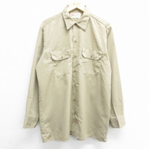 古着 ディッキーズ Dickies 長袖 ワーク シャツ メンズ 00年代 00s ベージュ系 カーキ XLサイズ 中古 トップス 中古 古着