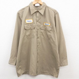 古着 ディッキーズ Dickies 長袖 ワーク シャツ メンズ 90年代 90s ロング丈 USA製 ベージュ カーキ XLサイズ 中古 トップス 中古 古着