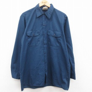 古着 ディッキーズ Dickies 長袖 ワーク シャツ メンズ 90年代 90s USA製 紺 ネイビー XLサイズ 中古 トップス 中古 古着