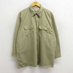 古着 ディッキーズ Dickies 長袖 ワーク シャツ メンズ 90年代 90s 大きいサイズ USA製 ベージュ カーキ XLサイズ 中古 トップ 中古 古着