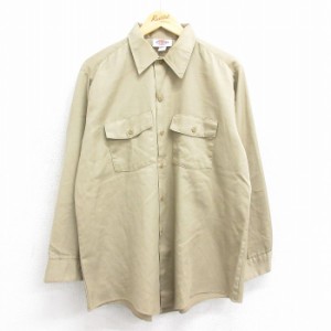 古着 ディッキーズ Dickies 長袖 ワーク シャツ メンズ 90年代 90s USA製 ベージュ カーキ XLサイズ 中古 トップス 中古 古着