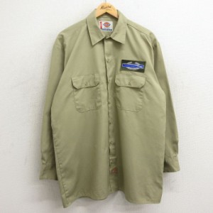 古着 ディッキーズ Dickies 長袖 ワーク シャツ メンズ 銃 ロング丈 ベージュ カーキ XLサイズ 中古 トップス 中古 古着