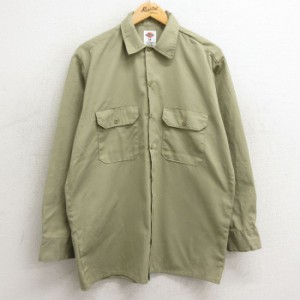 古着 ディッキーズ Dickies 長袖 ワーク シャツ メンズ ベージュ カーキ Lサイズ 中古 トップス 中古 古着