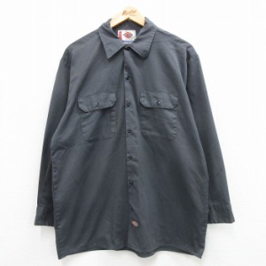 古着 ディッキーズ Dickies 長袖 ワーク シャツ メンズ 濃グレー XLサイズ 中古 トップス 中古 古着