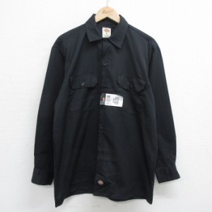 古着 ディッキーズ Dickies 長袖 ワーク シャツ メンズ デッドストック 黒 ブラック Lサイズ 中古 トップス 中古 古着