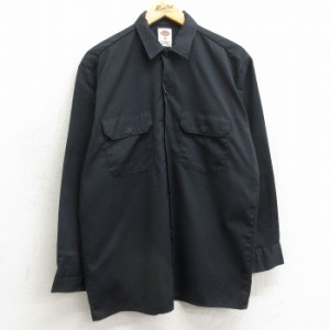 古着 ディッキーズ Dickies 長袖 ワーク シャツ メンズ 黒 ブラック Lサイズ 中古 トップス 中古 古着