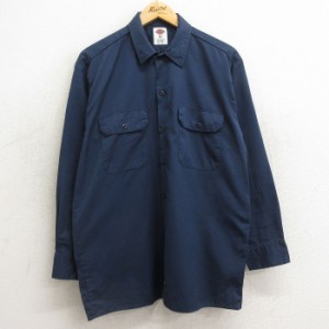 古着 ディッキーズ Dickies 長袖 ワーク シャツ メンズ 紺 ネイビー Lサイズ 中古 トップス 中古 古着