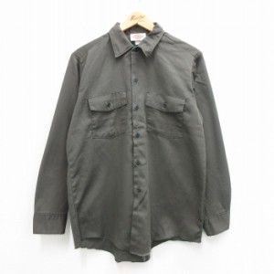 古着 ディッキーズ Dickies 長袖 ワーク シャツ メンズ 90年代 90s 濃グレー Mサイズ 中古 トップス 中古 古着