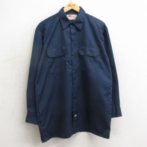 古着 ディッキーズ Dickies 長袖 ワーク シャツ メンズ 00年代 00s 紺 ネイビー Lサイズ 中古 トップス 中古 古着