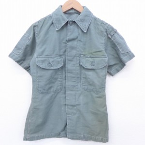 古着 半袖 ビンテージ ミリタリー シャツ メンズ 60年代 60s 緑 グリーン Sサイズ 中古 トップス シャツ トップス 古着