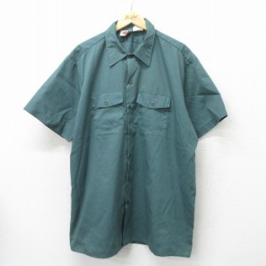 古着 ディッキーズ Dickies 半袖 ワーク シャツ メンズ 90年代 90s 大きいサイズ ロング丈 緑系 グリーン spe XLサイズ 中古  中古 古着