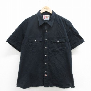 古着 ディッキーズ Dickies 半袖 ワーク シャツ メンズ 黒 ブラック Lサイズ 中古 トップス 中古 古着