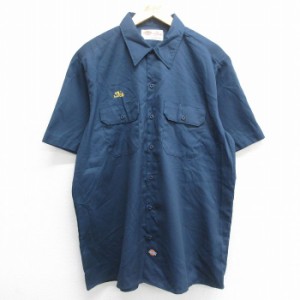 古着 ディッキーズ Dickies 半袖 ワーク シャツ メンズ 00年代 00s ロング丈 濃紺 ネイビー XLサイズ 中古 トップス 中古 古着