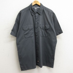 古着 ディッキーズ Dickies 半袖 ワーク シャツ メンズ ロング丈 濃グレー XLサイズ 中古 トップス 中古 古着