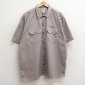 古着 ディッキーズ Dickies 半袖 ワーク シャツ メンズ doka 大きいサイズ ロング丈 グレー系 XLサイズ 中古 トップス 中古 古着