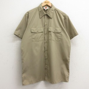 古着 ディッキーズ Dickies 半袖 ワーク シャツ メンズ 90年代 90s ロング丈 USA製 ベージュ カーキ XLサイズ 中古 トップス 中古 古着