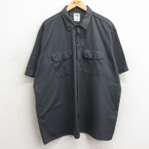 古着 ディッキーズ Dickies 半袖 ワーク シャツ メンズ 大きいサイズ 濃グレー XLサイズ 中古 トップス 中古 古着