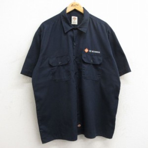 古着 ディッキーズ Dickies 半袖 ワーク シャツ メンズ メカニカル 大きいサイズ 紺 ネイビー XLサイズ 中古 トップス 中古 古着