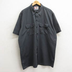 古着 ディッキーズ Dickies 半袖 ワーク シャツ メンズ 大きいサイズ 濃グレー XLサイズ 中古 トップス 中古 古着