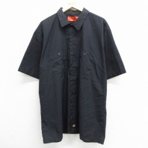 古着 ディッキーズ Dickies 半袖 ワーク シャツ メンズ 90年代 90s 大きいサイズ ロング丈 黒 ブラック XLサイズ 中古 トップ 中古 古着