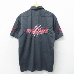 古着 ディッキーズ Dickies 半袖 ワーク シャツ メンズ SAVAGE 刺繍 濃グレー Mサイズ 中古 トップス 中古 古着