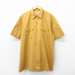 古着 ディッキーズ Dickies 半袖 ワーク シャツ メンズ 大きいサイズ ロング丈 濃黄色 イエロー XLサイズ 中古 トップス 中古 古着