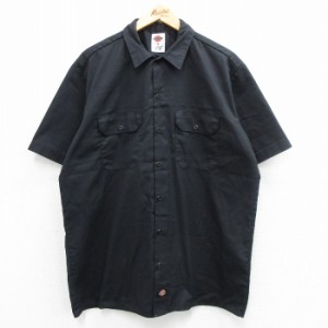 古着 ディッキーズ Dickies 半袖 ワーク シャツ メンズ LIAR ロング丈 黒 ブラック XLサイズ 中古 トップス 中古 古着