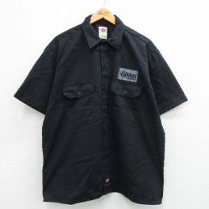 古着 ディッキーズ Dickies 半袖 ワーク シャツ メンズ FIREARMS 黒 ブラック XLサイズ 中古 トップス 中古 古着