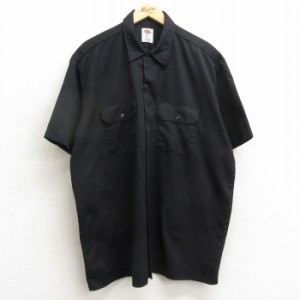 古着 ディッキーズ Dickies 半袖 ワーク シャツ メンズ 大きいサイズ ロング丈 黒 ブラック XLサイズ 中古 トップス 中古 古着