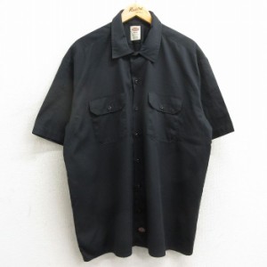 古着 ディッキーズ Dickies 半袖 ワーク シャツ メンズ 大きいサイズ 黒 ブラック XLサイズ 中古 トップス 中古 古着