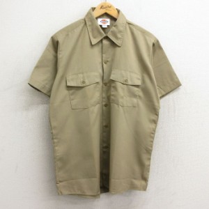 古着 ディッキーズ Dickies 半袖 ワーク シャツ メンズ 90年代 90s USA製 ベージュ カーキ Lサイズ 中古 トップス 中古 古着