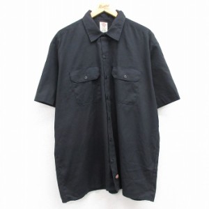 古着 ディッキーズ Dickies 半袖 ワーク シャツ メンズ 大きいサイズ 黒 ブラック XLサイズ 中古 トップス 中古 古着