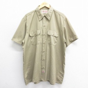 古着 ディッキーズ Dickies 半袖 ワーク シャツ メンズ 90年代 90s 大きいサイズ ロング丈 USA製 ベージュ カーキ XLサイズ 中 中古 古着