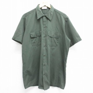 古着 ディッキーズ Dickies 半袖 ワーク シャツ メンズ 90年代 90s ロング丈 USA製 緑系 グリーン Lサイズ 中古 トップス 中古 古着