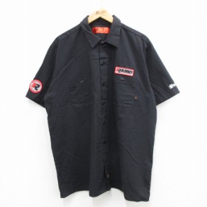 古着 ディッキーズ Dickies 半袖 ワーク シャツ メンズ RABID 大きいサイズ ロング丈 黒 ブラック XLサイズ 中古 トップス 中古 古着