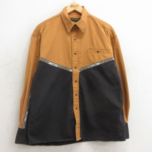 古着 ラスラー ラングラー Wrangler 長袖 ウエスタン シャツ メンズ 90年代 90s ツートンカラー コットン 茶系他 ブラウン XL 中古 古着