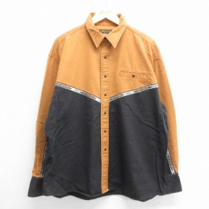 古着 ラスラー ラングラー Wrangler 長袖 ウエスタン シャツ メンズ 00年代 00s 大きいサイズ ツートンカラー コットン 茶他  中古 古着