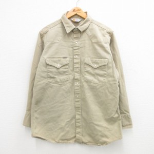 古着 カーハート Carhartt 長袖 ウエスタン シャツ メンズ 90年代 90s ロング丈 ベージュ カーキ Lサイズ 中古 トップス 中古 古着