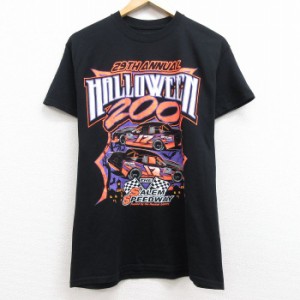 古着 半袖 Tシャツ メンズ レーシング ハロウィン クルーネック 黒 ブラック Mサイズ 中古 Tシャツ 古着