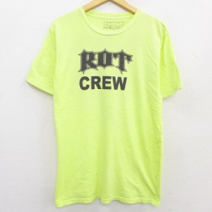 古着 半袖 Tシャツ メンズ バッファロースカル ROT コットン クルーネック 黄 イエロー Lサイズ 中古 中古 古着