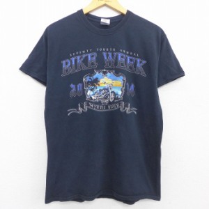 古着 半袖 Tシャツ メンズ バイクウィーク マートルビーチ ヤシの木 コットン クルーネック 黒 ブラック Mサイズ 中古 中古 古着