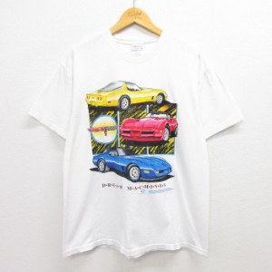 古着 ヘインズ Hanes 半袖 ビンテージ Tシャツ メンズ 00年代 00s シボレー スパーカー コットン クルーネック 白 ホワイト L 中古 古着