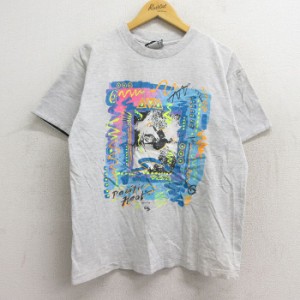 古着 半袖 ビンテージ サーフ Tシャツ メンズ 90年代 90s サーフィン コットン クルーネック USA製 薄グレー 霜降り Lサイズ  中古 古着