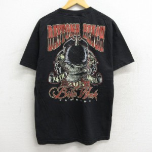 古着 半袖 Tシャツ メンズ スカル デイトナビーチ バイクウィーク コットン クルーネック 黒 ブラック Lサイズ 中古 中古 古着