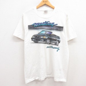 古着 ヘインズ Hanes 半袖 ビンテージ Tシャツ メンズ 90年代 90s 車 マスタング ハンドペイント エアブラシ クルーネック USA 中古 古着