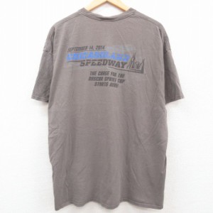 古着 半袖 Tシャツ メンズ ルート66 CHICAGDLAND SPEEDWAY 大きいサイズ コットン クルーネック グレー XLサイズ 中古 中古 古着