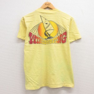 古着 ヘインズ Hanes 半袖 ビンテージ Tシャツ メンズ 80年代 80s ウインドサーフィン コットン クルーネック USA製 黄 イエロ 中古 古着