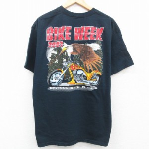 古着 半袖 ビンテージ Tシャツ メンズ 00年代 00s バイクウィーク デイトナビーチ 鳥 大きいサイズ クルーネック 紺系 ネイビ 中古 古着