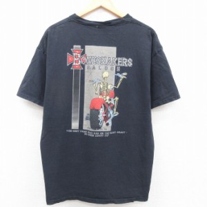 古着 半袖 ビンテージ Tシャツ メンズ 00年代 00s スケルトン バイク BONESHAKERS 胸ポケット付き 大きいサイズ コットン クル 中古 古着