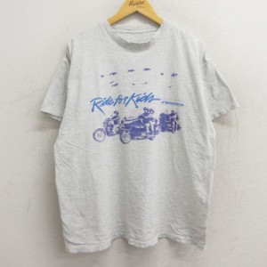 古着 半袖 ビンテージ Tシャツ メンズ 90年代 90s バイク ホンダ 大きいサイズ クルーネック 薄グレー 霜降り XLサイズ 中古 中古 古着